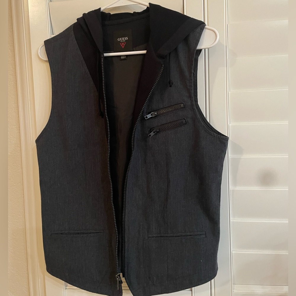 Guess Men's Charcoal Hooded Vest
